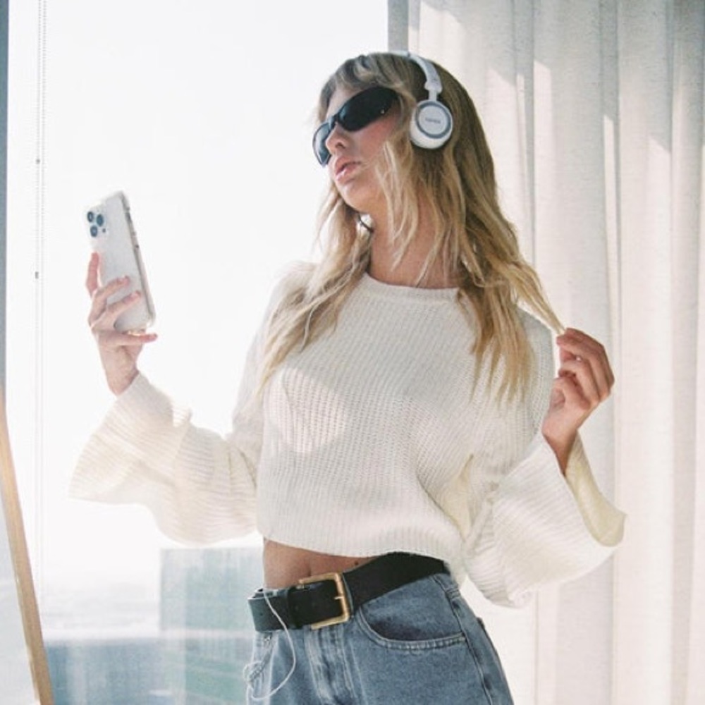 Princess Polly White Flare Bell Sleeve Cropped Ribbed Sweater - Picture 5 of 13